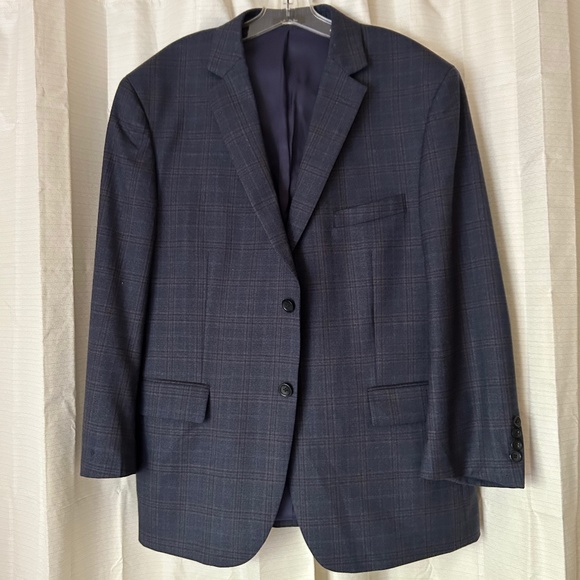 Pronto Uomu Platinum Blue Plaid 2 Button Sport Blazer, Size 44R - Picture 1 of 12
